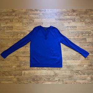 Banana Republic Extra Fine Merino Wool Cobalt Blue V Neck Sweater Size L